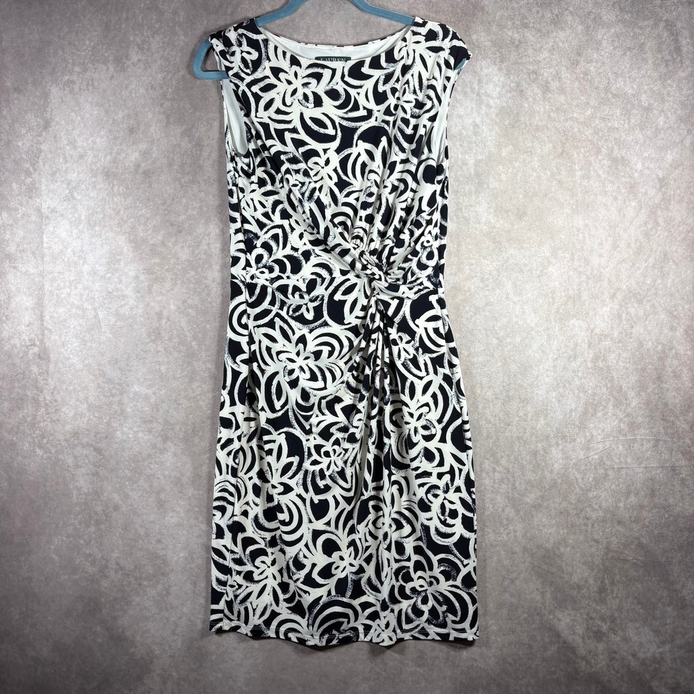 Lauren Ralph Lauren Dress Womens 12 Black White Floral Sleeveless Career Office